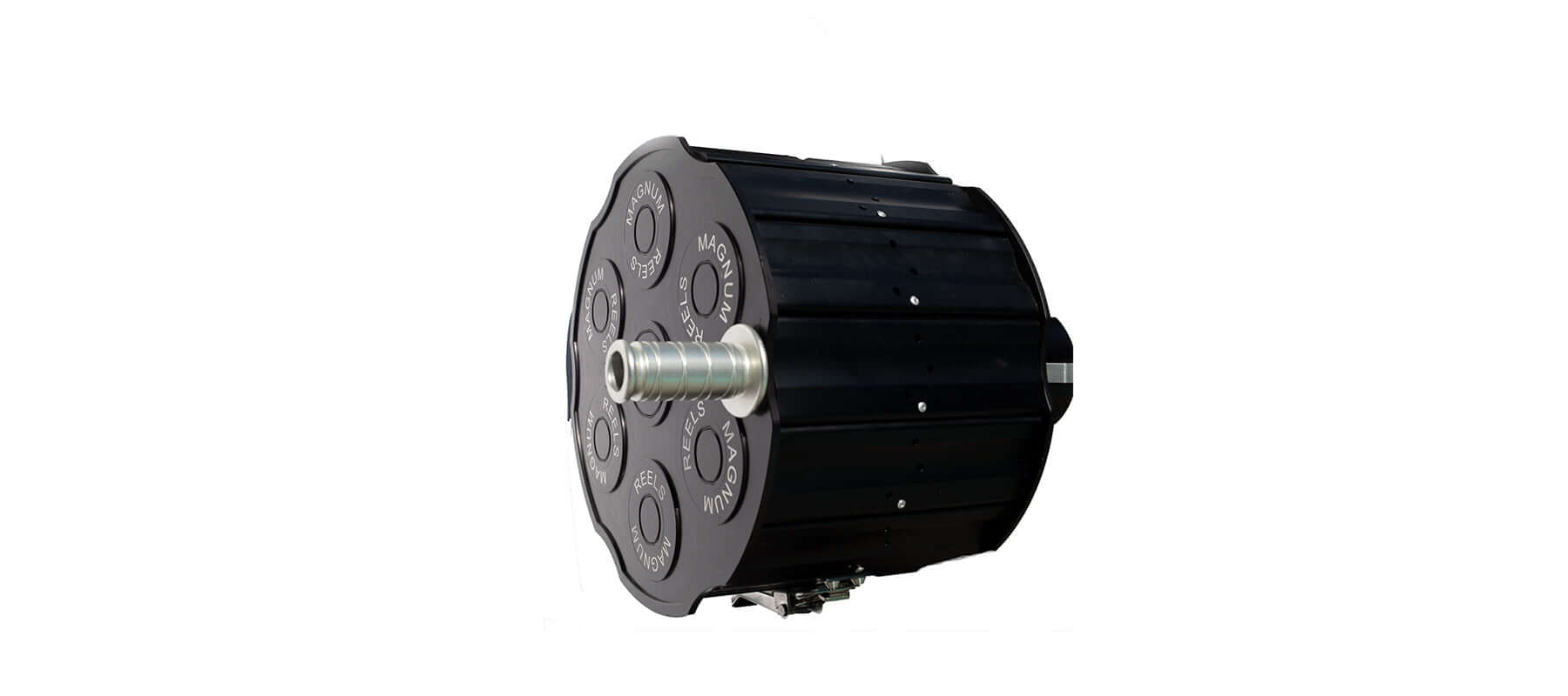 magnum reel in black with white background